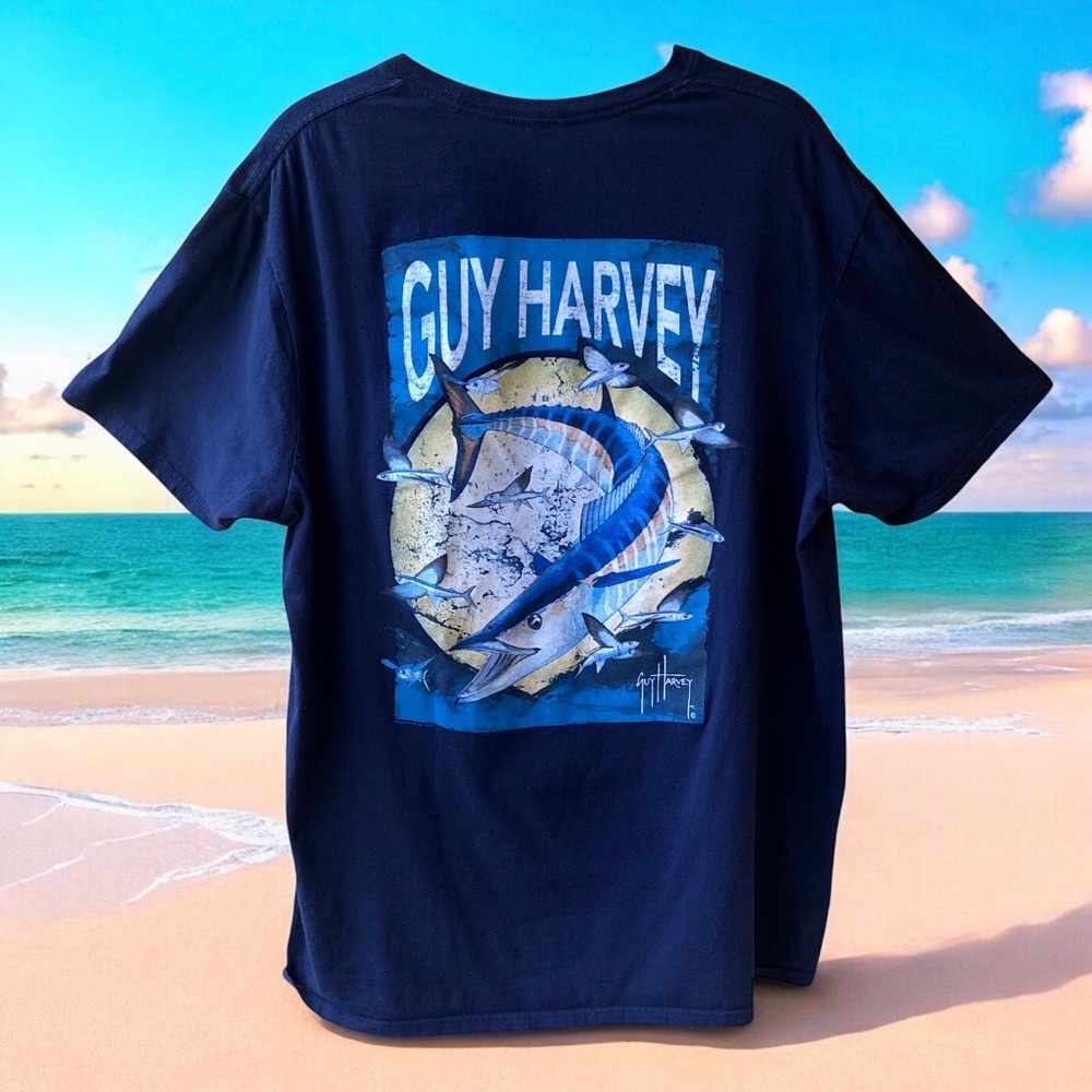 Guy Harvey Original T-Shirt Fish Double Sided Navy Blue